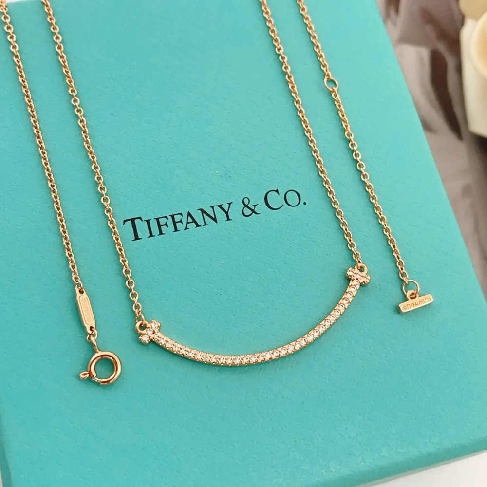 Tiffany & Co. Rose Gold Diamond-Studded Smile Necklace